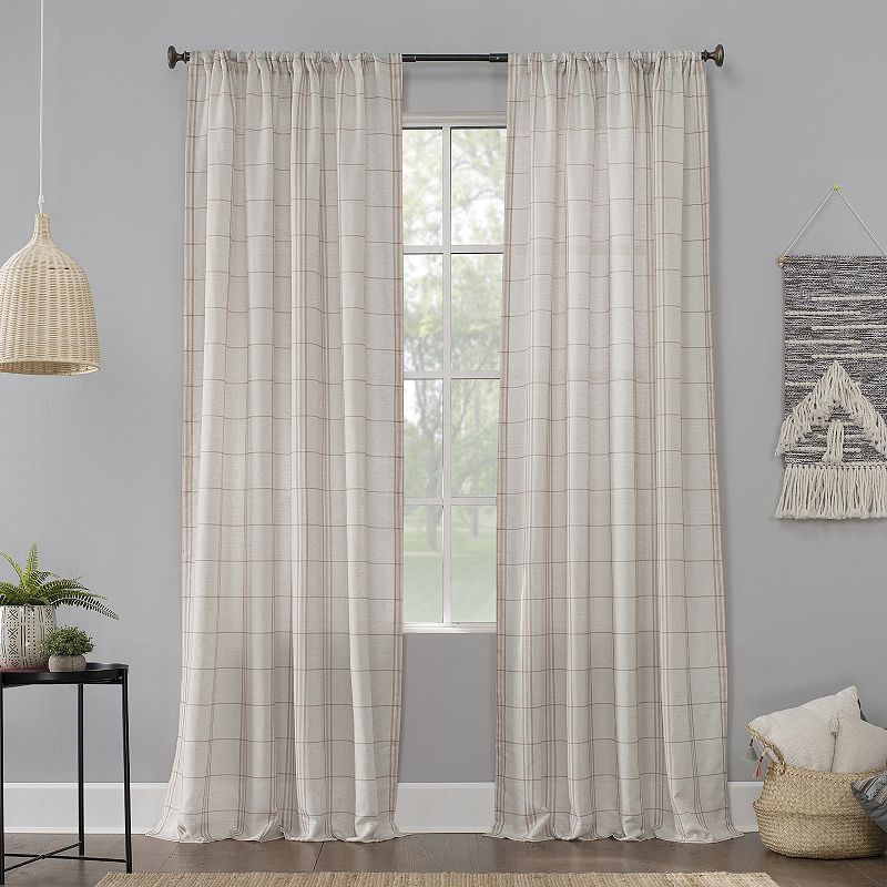 Castille 54" x 84" Farmhouse Plaid Semi-Sheer Curtain Panel