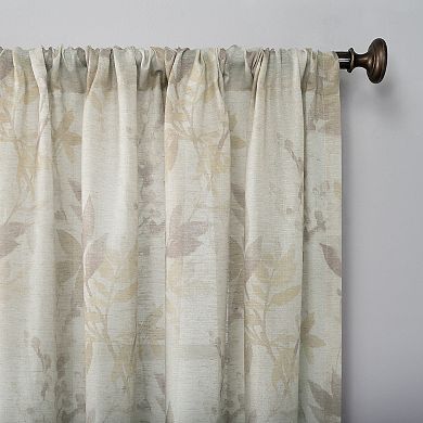 No 918 Hilary Watercolor Floral Linen Blend Semi-Sheer Rod Pocket Curtain Panel