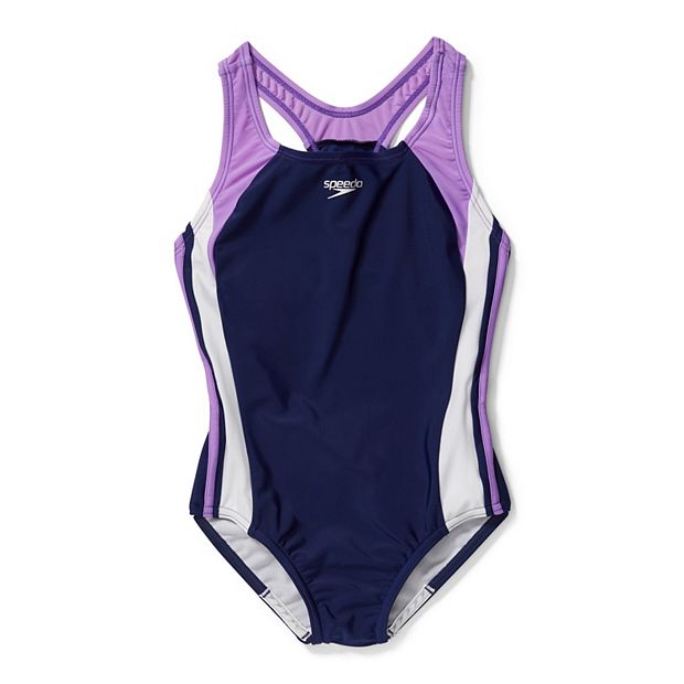 Speedo Womens Solid Tie Back Swimsuit Sweet Purple/Watermelon 34