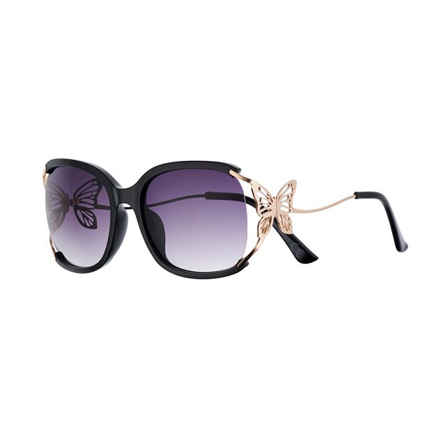  Rounded Square Two Dots Butterfly Sunglasses (Black) :  Clothing, Shoes & Jewelry