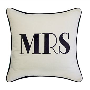 Edie@Home Celebrations "Mrs" Embroidered Applique Throw Pillow