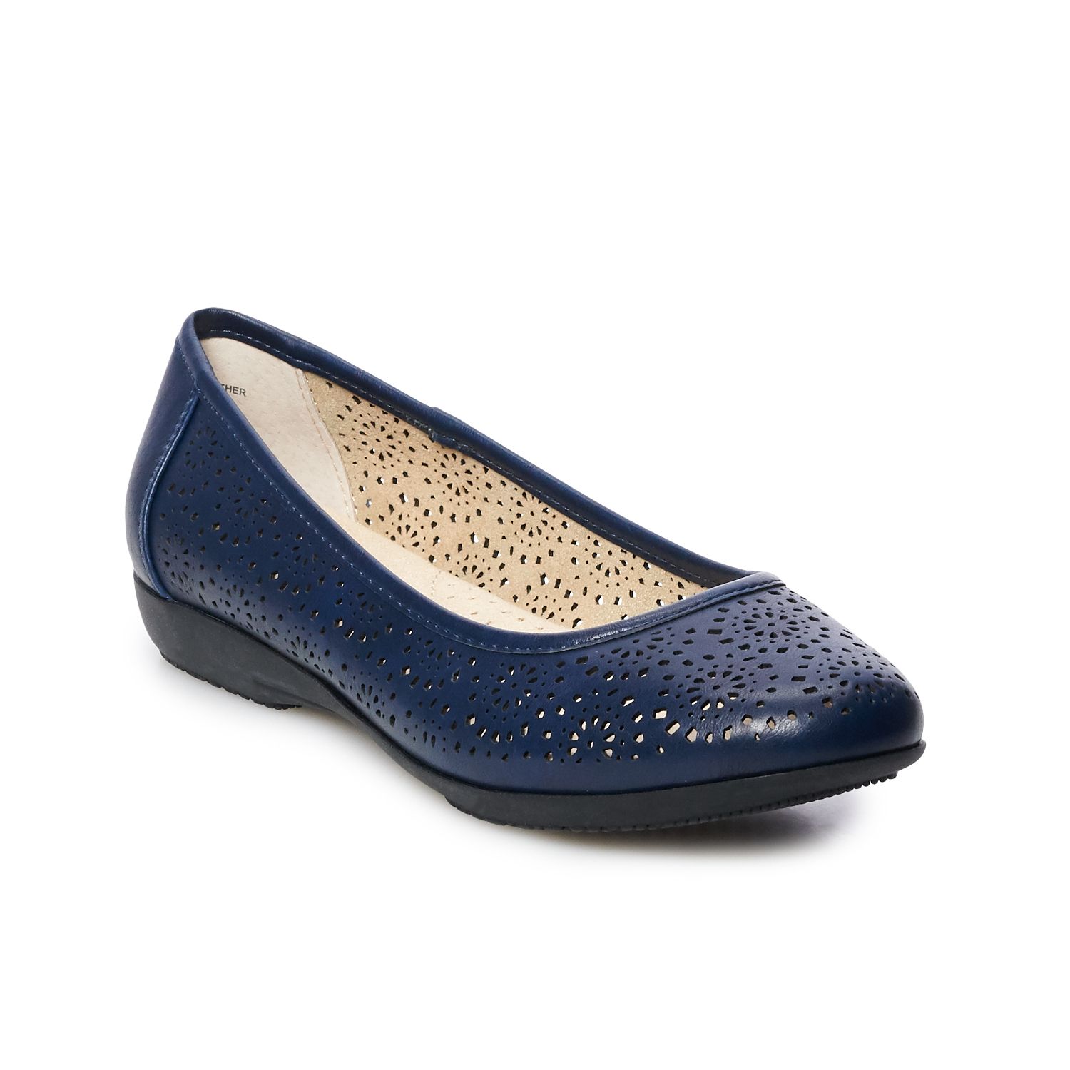 navy blue leather flat shoes