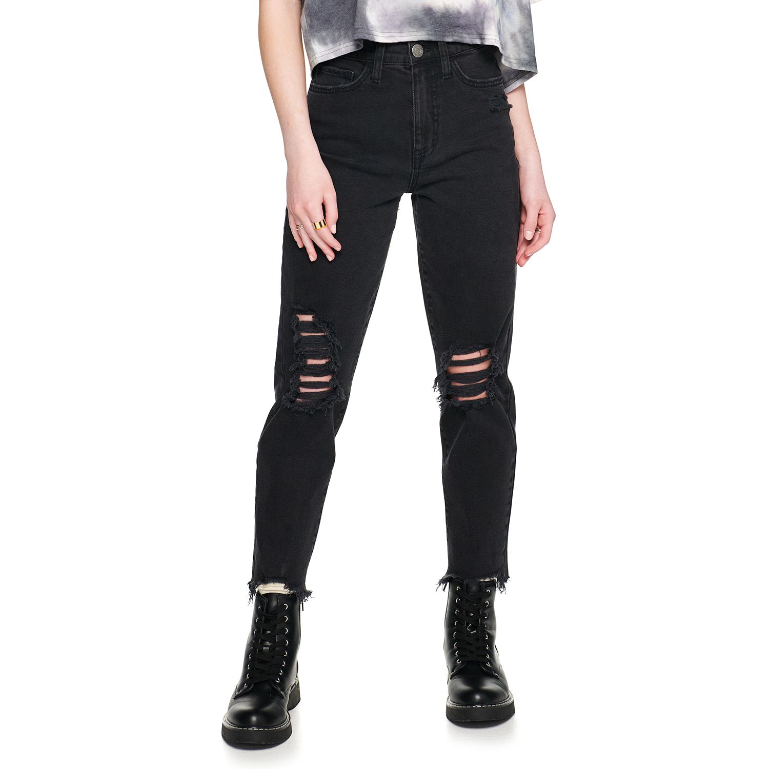 high rise dark jeans