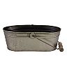 Small Oval Antique Silver Metal Bucket with Wooden Handle