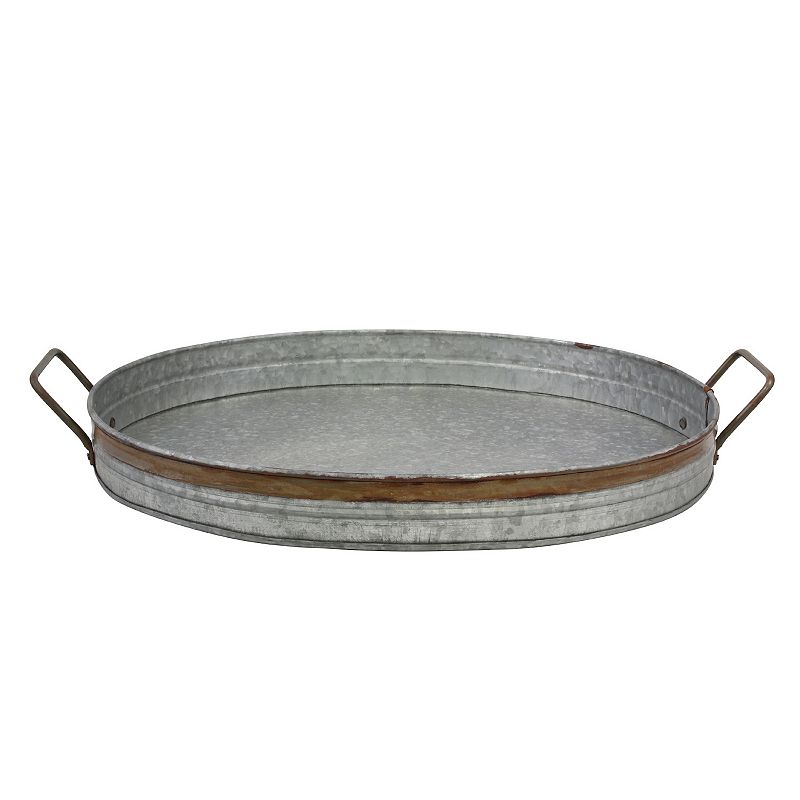 Oval Galvanized Decorative Tray, Grey