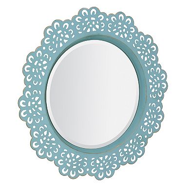 Round Decorative Metal Lace Hanging Wall Mirror - Blue