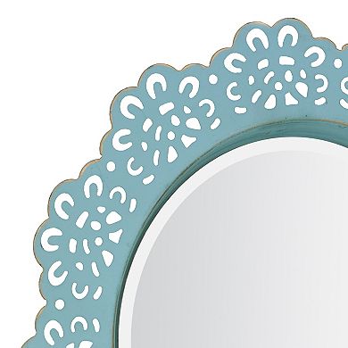 Round Decorative Metal Lace Hanging Wall Mirror - Blue