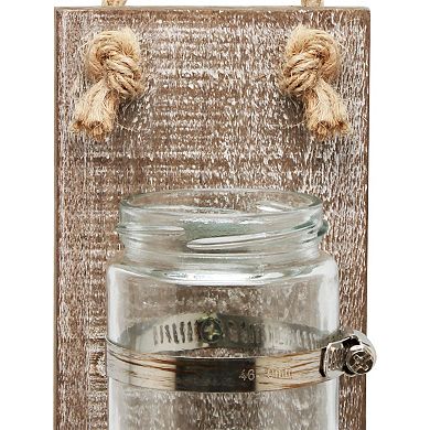 Rustic White Wash Wooden Mason Jar Wall Sconce Set with Hanging Loop