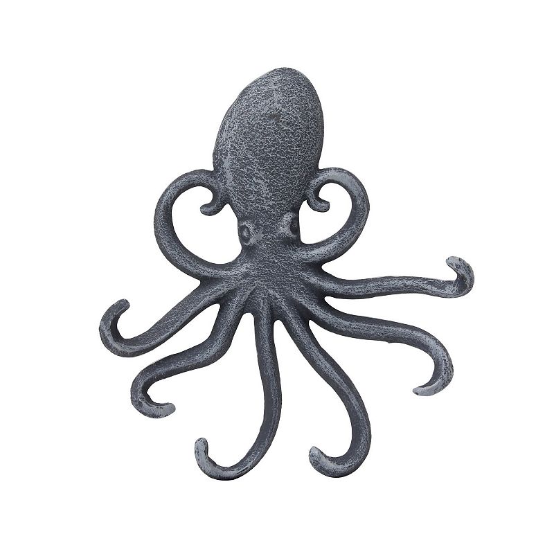 Cast Iron Octopus Decorative Wall Hook, Grey