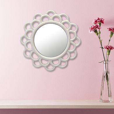 Decorative Round Ivory White Cutout Ceramic Wall Hanging Mirror