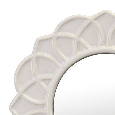 Decorative Round Ivory White Floral Ceramic Wall Hanging Mirror