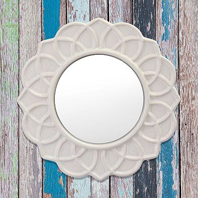 Decorative Round Ivory White Floral Ceramic Wall Hanging Mirror