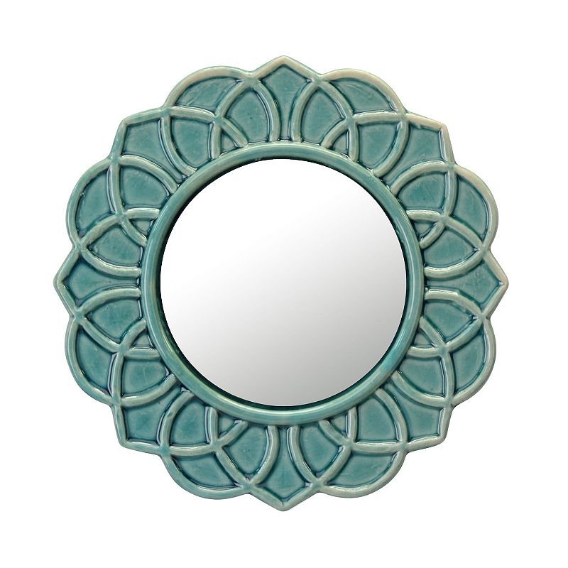 65987932 Decorative Round Turquoise Floral Ceramic Wall Han sku 65987932
