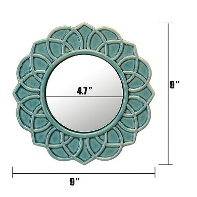 Decorative Round Turquoise Floral Ceramic Wall Hanging Mirror