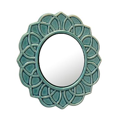 Decorative Round Turquoise Floral Ceramic Wall Hanging Mirror