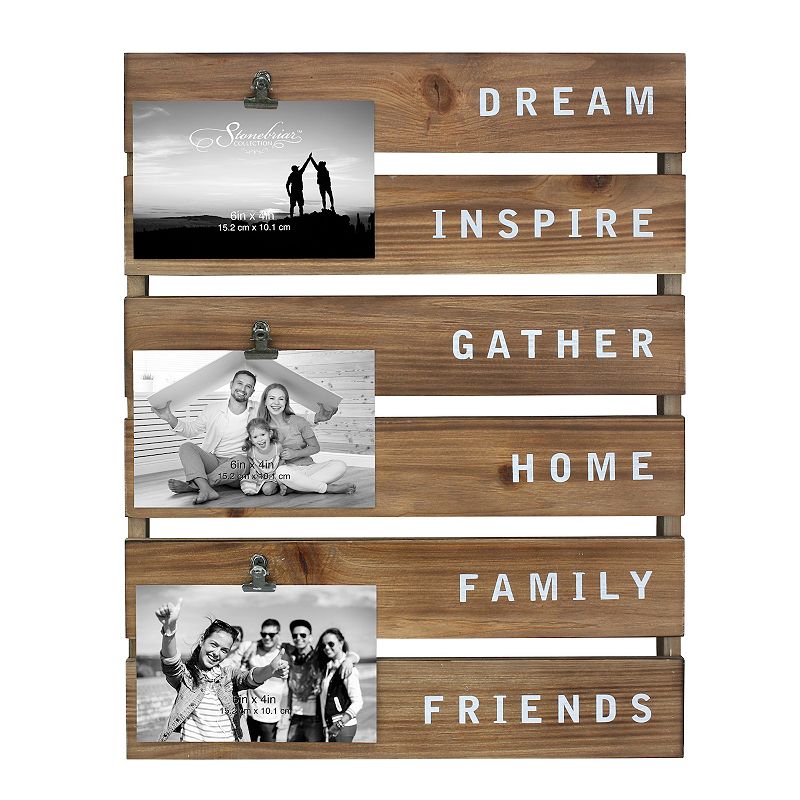 Inspirational Wood Collage Picture Frame with Rustic Metal Clips, Brown