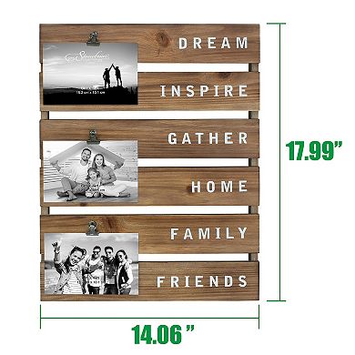 Inspirational Wood Collage Picture Frame with Rustic Metal Clips