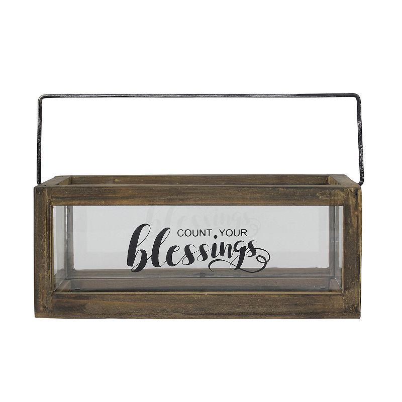 Rustic Rectangular Wood and Glass Tray Rail Candle Holder with Sentiment Sa
