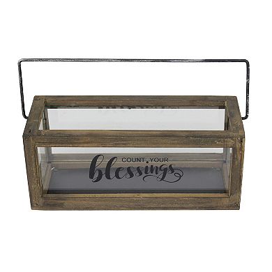 Rustic Rectangular Wood and Glass Tray Rail Candle Holder with Sentiment Saying