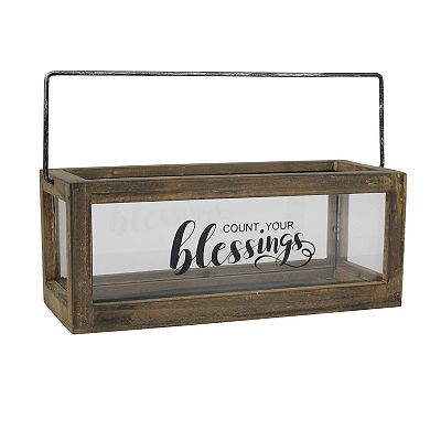 Rustic Rectangular Wood and Glass Tray Rail Candle Holder with Sentiment Saying