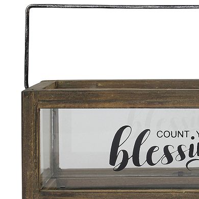 Rustic Rectangular Wood and Glass Tray Rail Candle Holder with Sentiment Saying