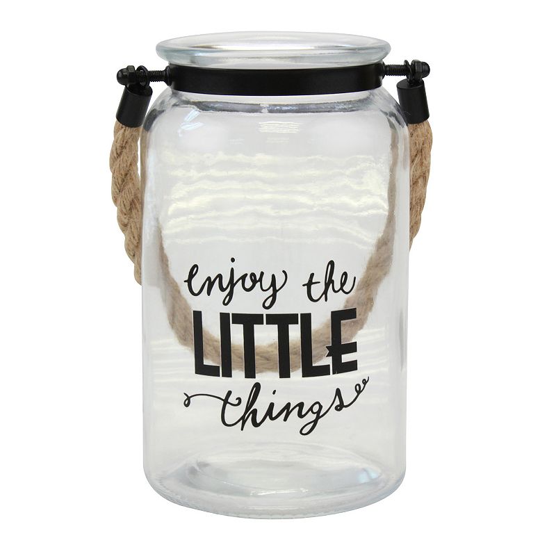 Enjoy The Little Things Decorative Glass Candle Lantern with Handle and Sen