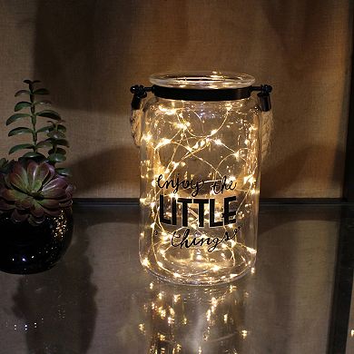 Enjoy The Little Things Decorative Glass Candle Lantern with Handle and Sentiment Saying