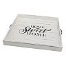 Square Worn White "Home Sweet Home" Wooden Serving Tray with Metal Handles