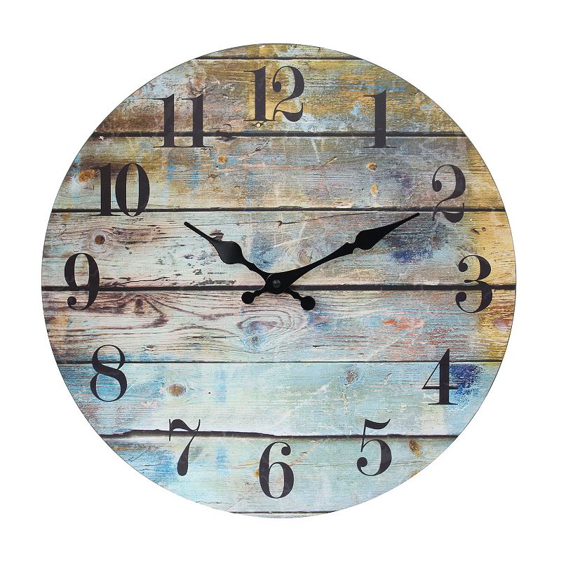 Vintage Farmhouse Wooden 14 Inch Round Hanging Wall Clock, Multicolor