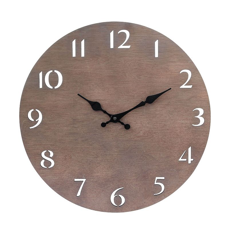 Modern Dark Natural Wood 14 Inch Round Hanging Wall Clock with Cut Out Numb