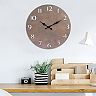 Modern Dark Natural Wood 14 Inch Round Hanging Wall Clock with Cut Out Numbers