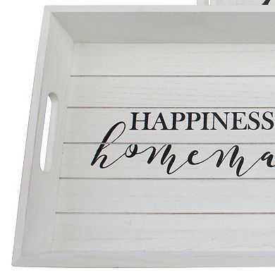 Rectangle Worn White Wooden "Happiness is Homemade" Serving Tray Set with Handles