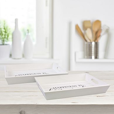 Rectangle Worn White Wooden "Happiness is Homemade" Serving Tray Set with Handles