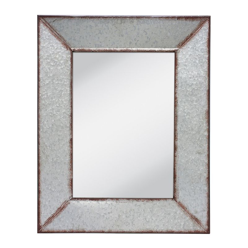 Rustic Rectangular Galvanized Metal Frame Hanging Wall Mirror, Grey