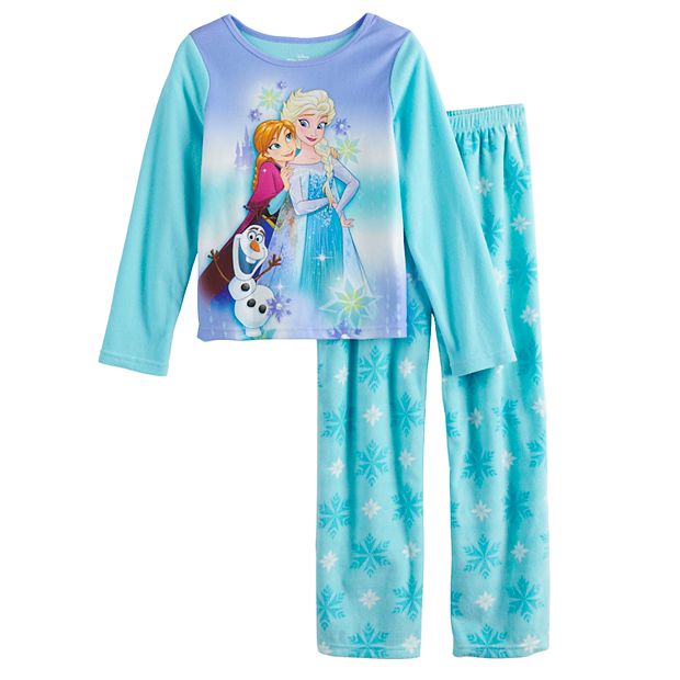 Girls 4 10 Disney s Frozen Anna Elsa Fleece Top Bottom Pajama Set