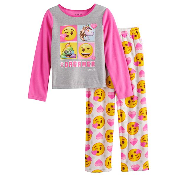 te binden Middelen radiator Girls 4-10 Emoji Fleece Top & Bottom Pajama Set