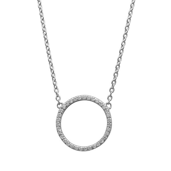 Wishrocks Round Cut White Cubic Zirconia Circle Pendant Necklace in Sterling Silver