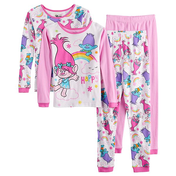 Girls 4 10 Trolls Poppy Tops Bottoms Pajamas 4 Piece Set