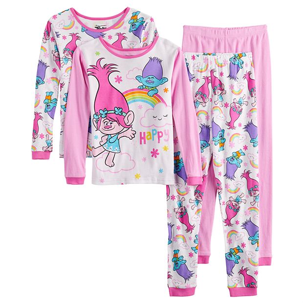 Girls 4 10 Trolls Poppy Tops Bottoms Pajamas 4 piece set