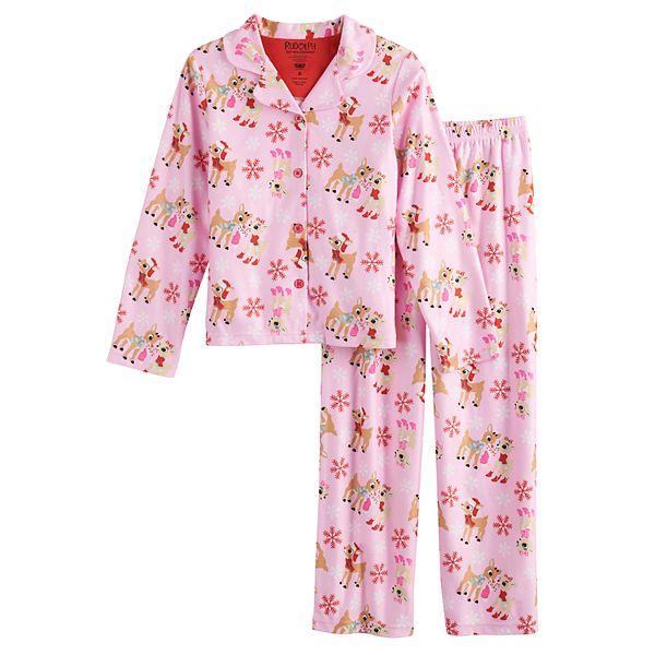 Pettigirl Girls 2 Piece Clothing Set Red Reindeer Striped Pajamas 2-7 Y
