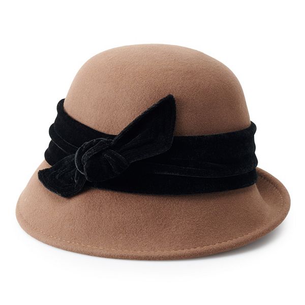 JOOWEN Womens 100% Wool Felt Round Top Cloche Hat Fedoras Trilby with Bow Band 