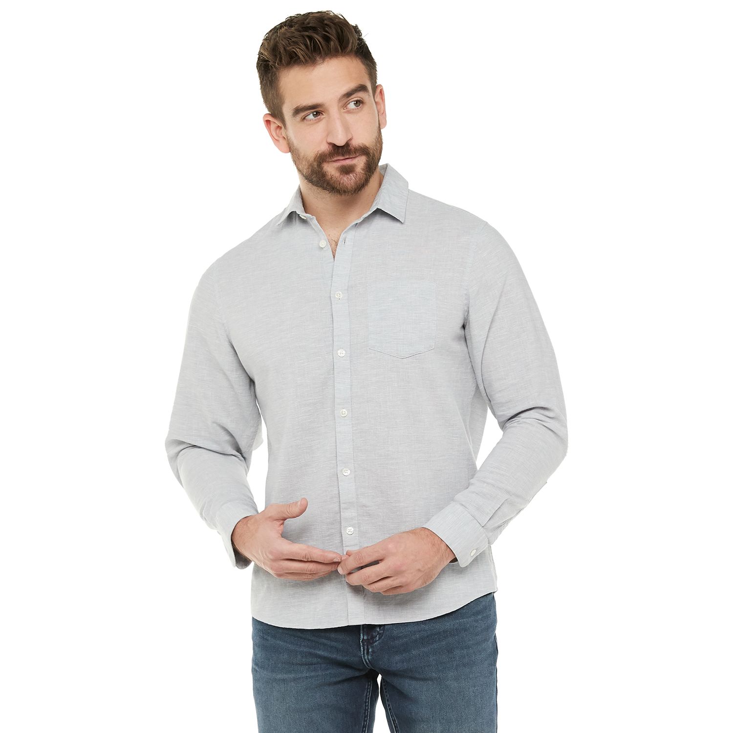 Men's Marc Anthony Casual Slim-Fit Linen-Blend Long Sleeve Shirt