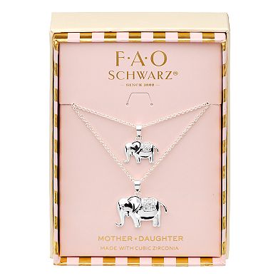 FAO Schwarz Two Tone Elephant Pendant with Cubic Zirconia Necklace Set