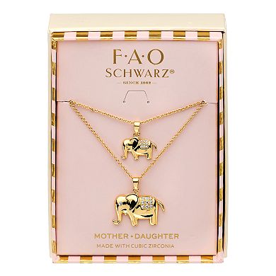 FAO Schwarz Two Tone Elephant Pendant with Cubic Zirconia Necklace Set