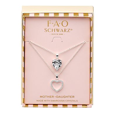 FAO Schwarz Two Tone Crystal Heart Pendant Necklace Set