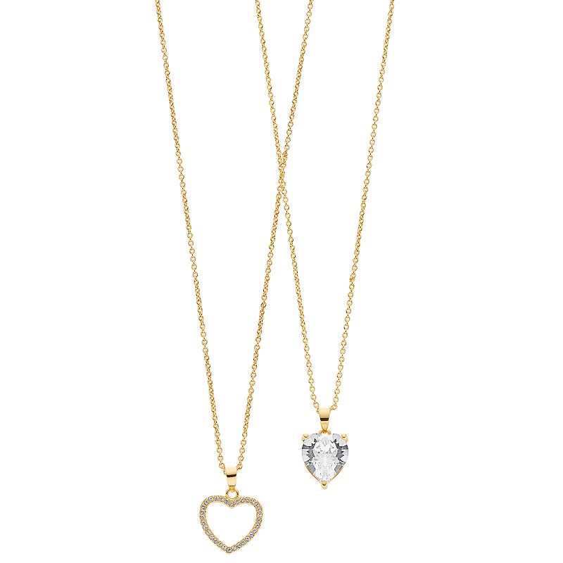 FAO Schwarz Two Tone Heart Pendant with Swarovski Stones Necklace Set, Girl