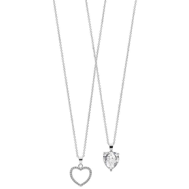 FAO Schwarz Two Tone Heart Pendant with Swarovski Stones Necklace Set, Girl