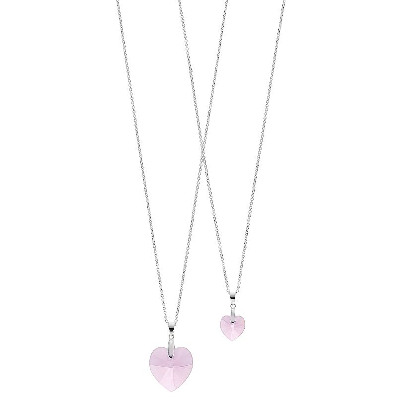 FAO Schwarz Fine Silver Swarovski Stone Heart Pendant Necklace Set, Girls,