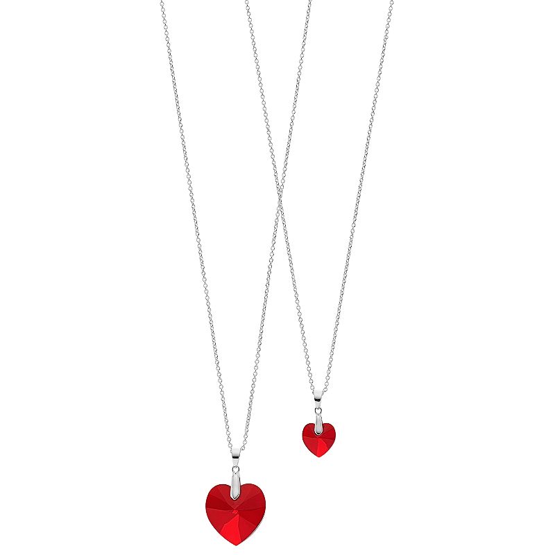 FAO Schwarz Fine Silver Swarovski Stone Heart Pendant Necklace Set, Girls,
