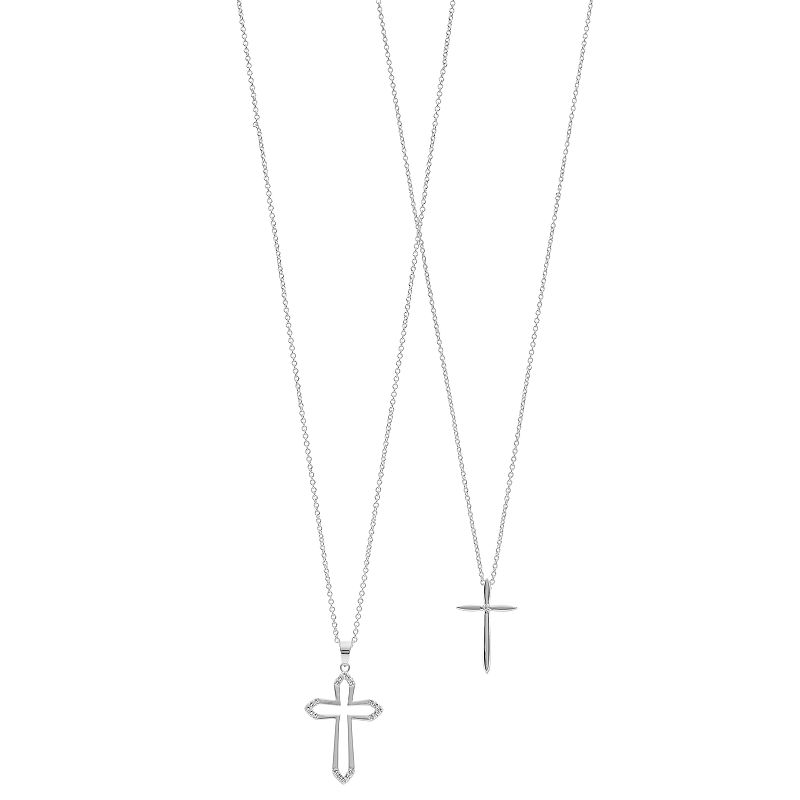 FAO Schwarz Plated Cross Pendant with Swarovski Stones Necklace Set, Girls